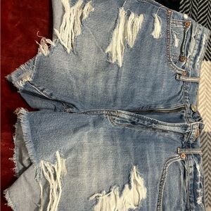 American Eagle Outfitters Light Blue Distressed Denim Shorts